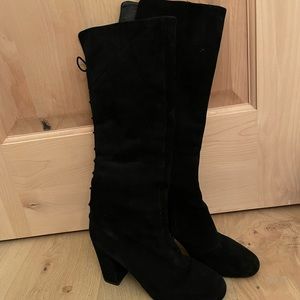 Black suede knee high lace-up boots, Elie Tahari
